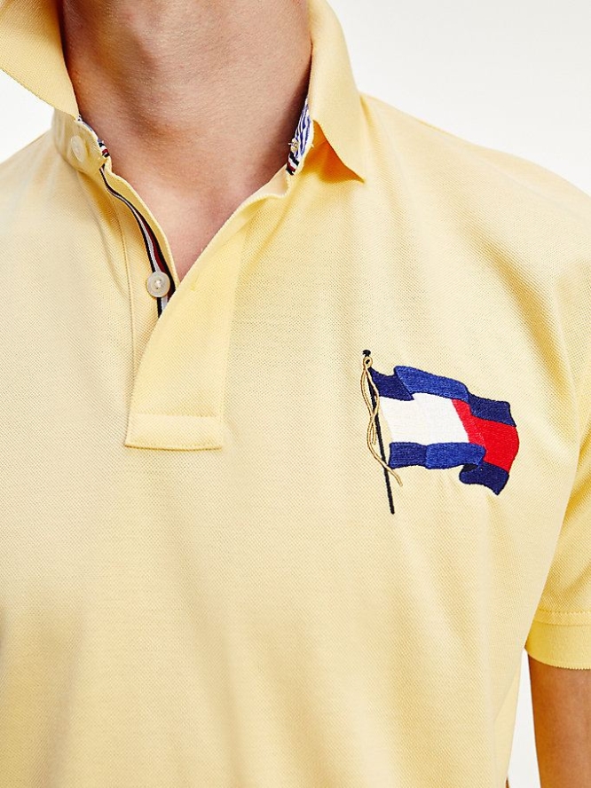 Tommy Hilfiger Flag Baumwoll Polo Shirts Herren Gelb | AT810ZEVK