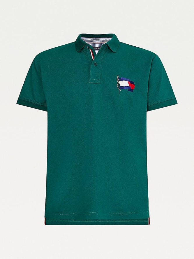 Tommy Hilfiger Flag Baumwoll Polo Shirts Herren Grün | AT830CDLE