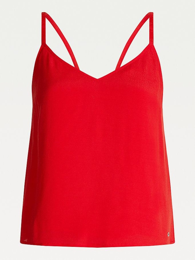 Tommy Hilfiger Flag Bow Detail Viscose Camisole Oberteile Damen Tiefesrot | AT890PMKH