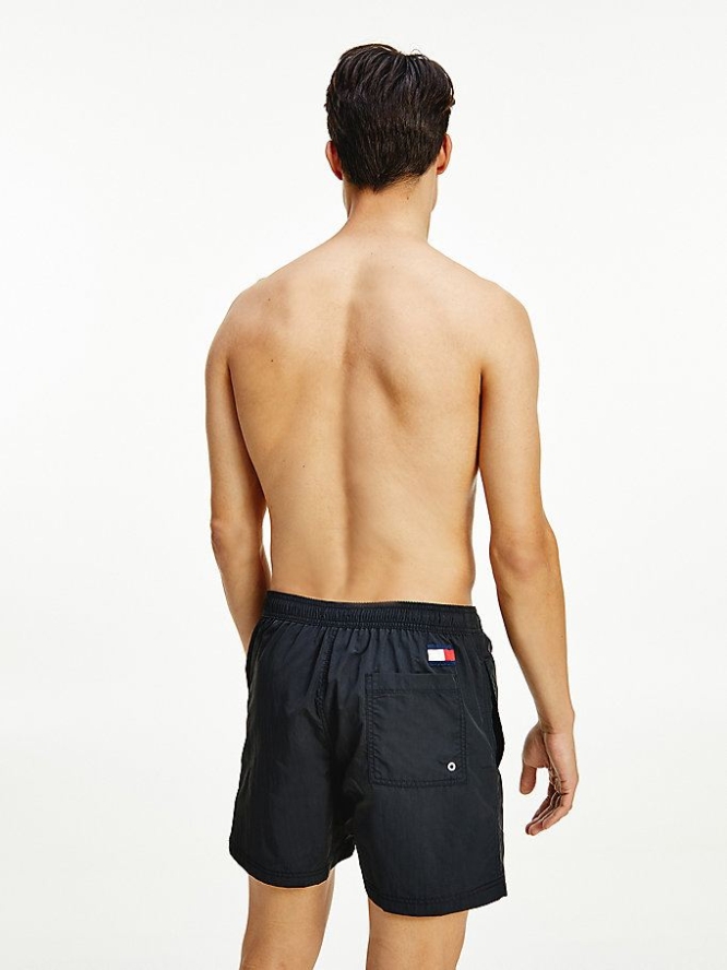 Tommy Hilfiger Flag Drawstring Mid Length Slim Fit Swim Bademode Herren Schwarz | AT026MAEF