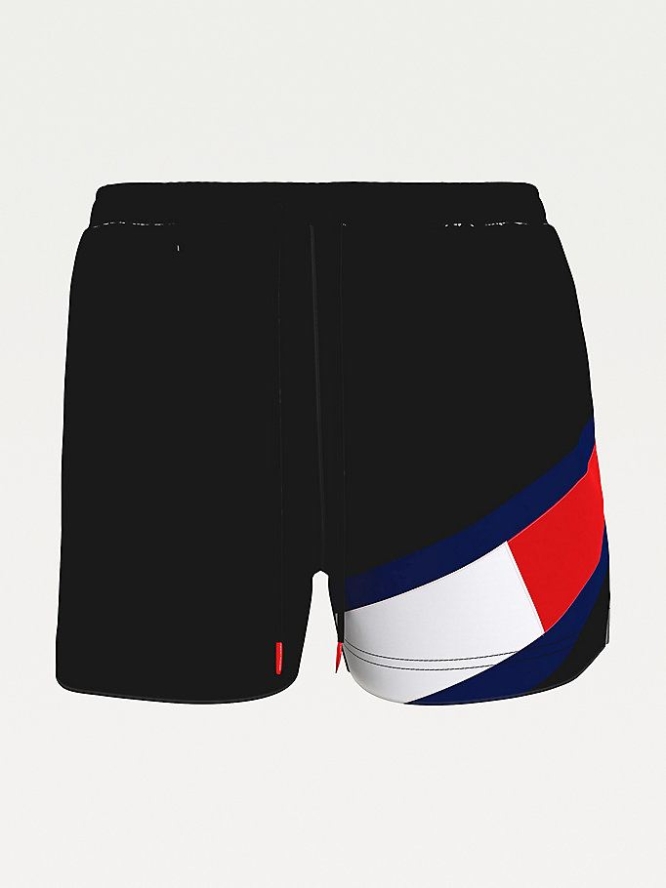 Tommy Hilfiger Flag Drawstring Mid Length Slim Fit Swim Bademode Herren Schwarz | AT026MAEF