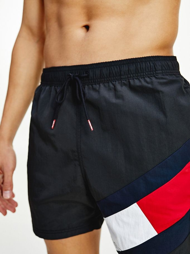 Tommy Hilfiger Flag Drawstring Mid Length Slim Fit Swim Bademode Herren Schwarz | AT026MAEF