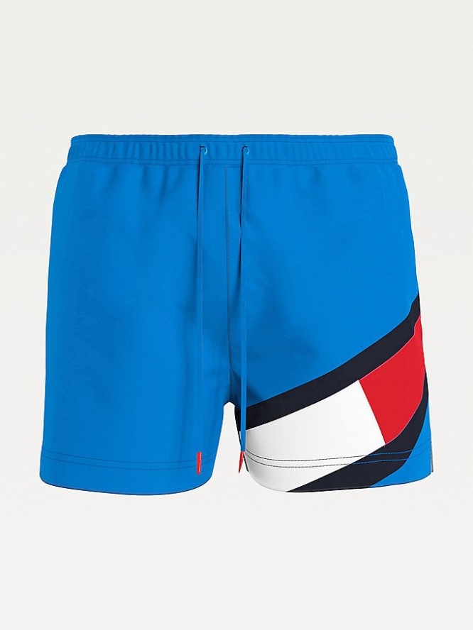 Tommy Hilfiger Flag Drawstring Mid Length Slim Fit Swim Bademode Herren Blau | AT178HMNV