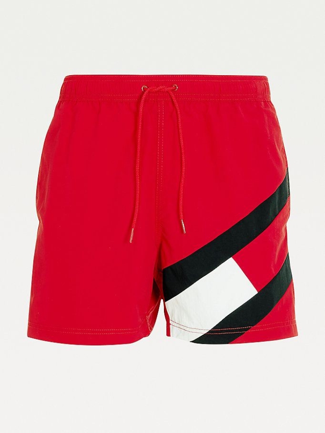 Tommy Hilfiger Flag Drawstring Mid Length Slim Fit Swim Bademode Herren Rot | AT520JWZN