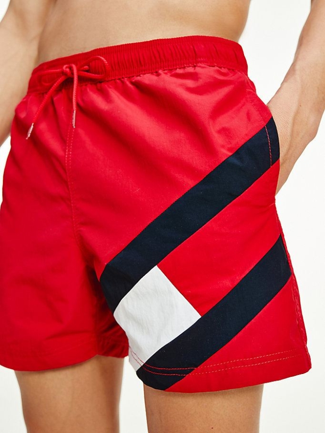 Tommy Hilfiger Flag Drawstring Mid Length Slim Fit Swim Bademode Herren Rot | AT520JWZN