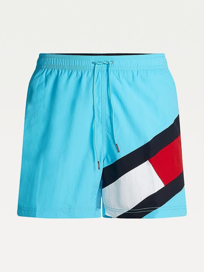 Tommy Hilfiger Flag Drawstring Mid Length Slim Fit Swim Bademode Herren Helltürkis | AT732KBTQ