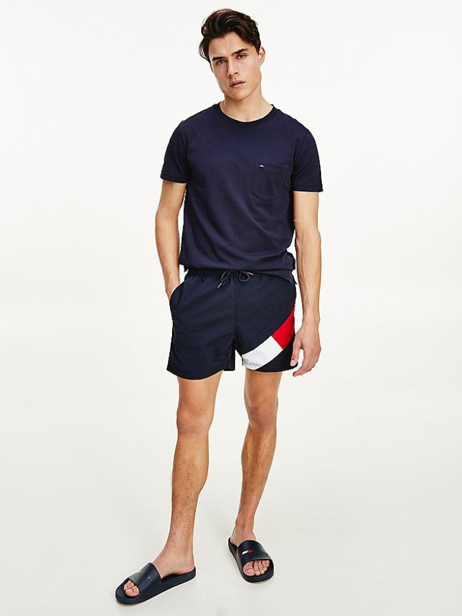 Tommy Hilfiger Flag Drawstring Mid Length Slim Fit Swim Bademode Herren Dunkelblau | AT809TJFD