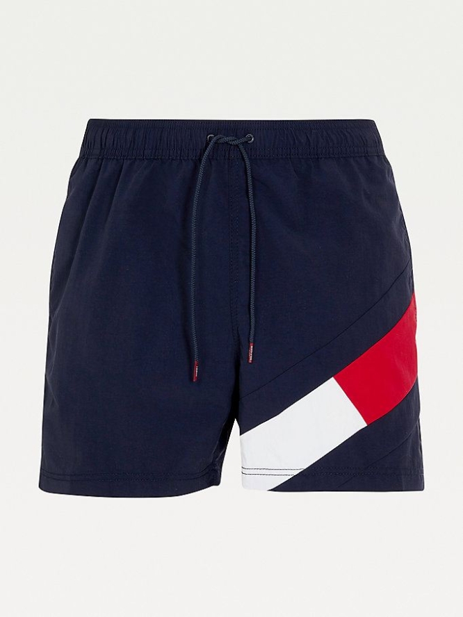 Tommy Hilfiger Flag Drawstring Mid Length Slim Fit Swim Bademode Herren Dunkelblau | AT809TJFD