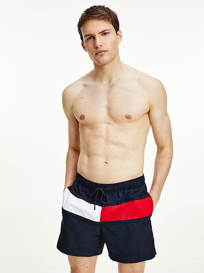 Tommy Hilfiger Flag Drawstring Mid Length Swim Bademode Herren Dunkelblau | AT934WAJK