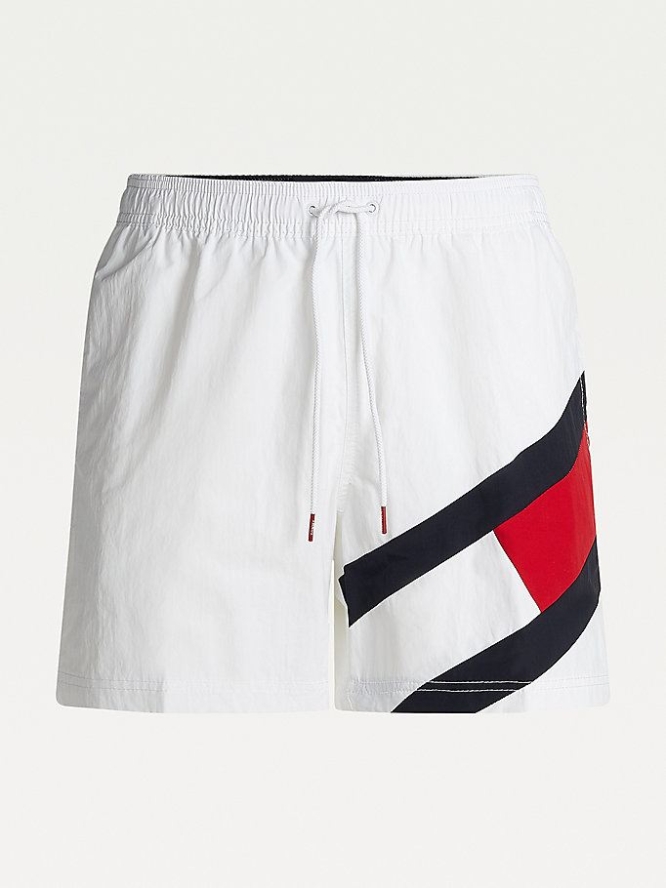 Tommy Hilfiger Flag Drawstring Mid Length Slim Fit Swim Bademode Herren Weiß | AT951VSZQ