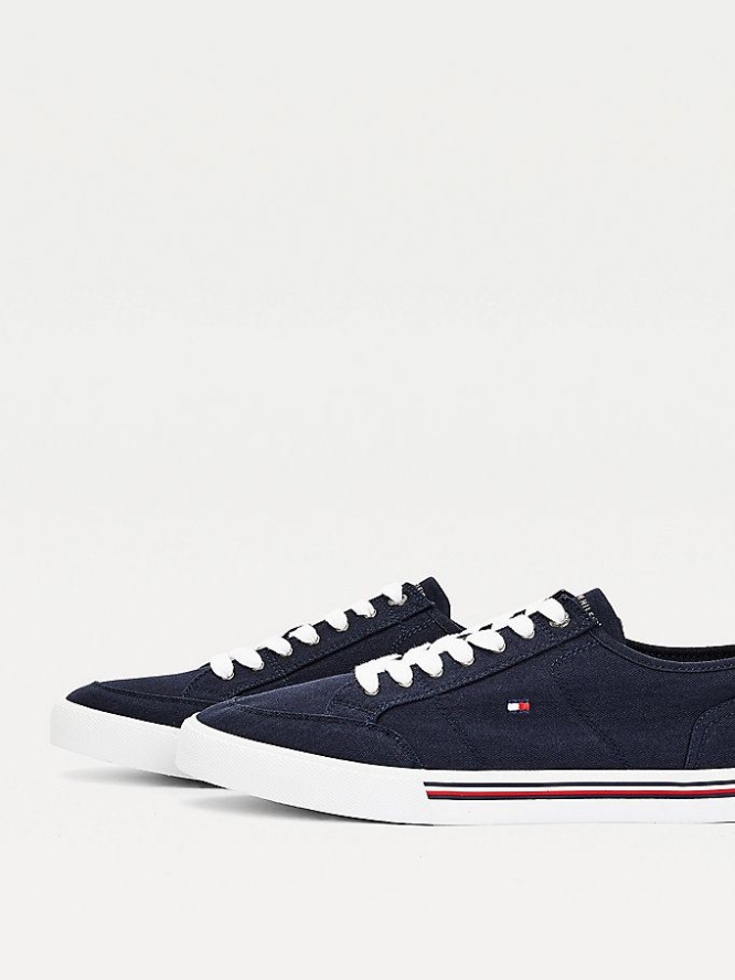 Tommy Hilfiger Flag Embroidery Baumwoll Canvas Sneakers Herren Dunkelblau | AT925WUPM