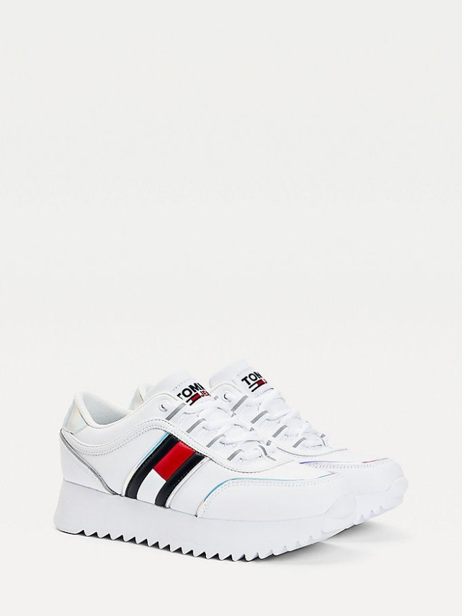 Tommy Hilfiger Flag Flatform Sneakers Damen Weiß | AT432LOFS