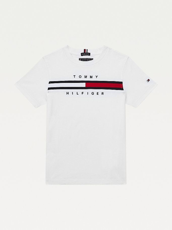 Tommy Hilfiger Flag Logo Crew Neck T-shirts Kinder Weiß | AT317JSDZ