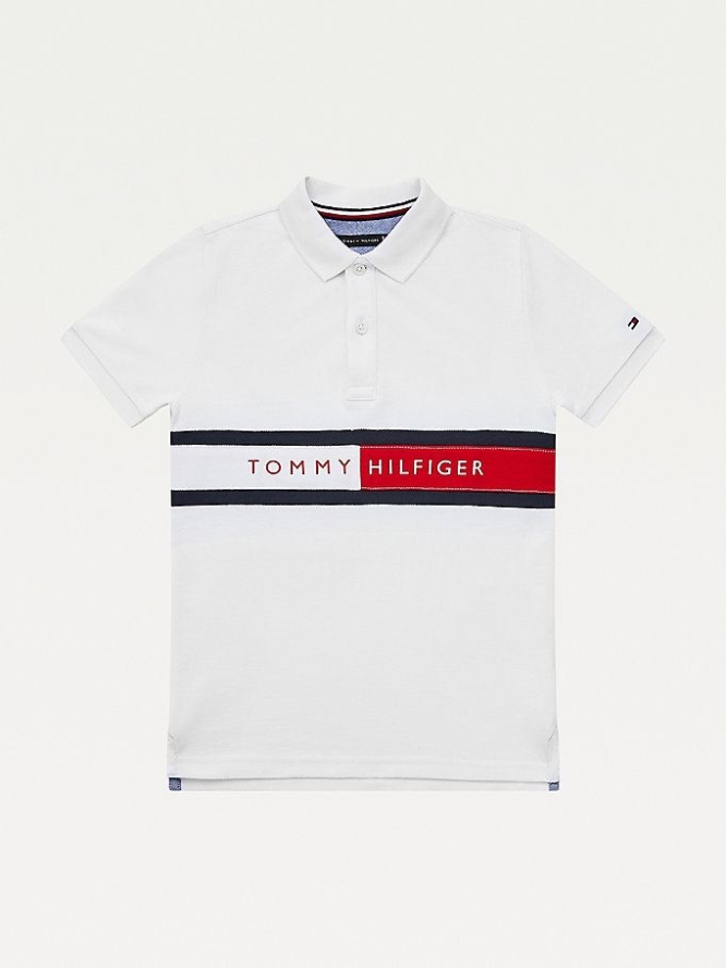 Tommy Hilfiger Flag Logo Hilfiger Polo Shirts Kinder Weiß | AT538YOUB