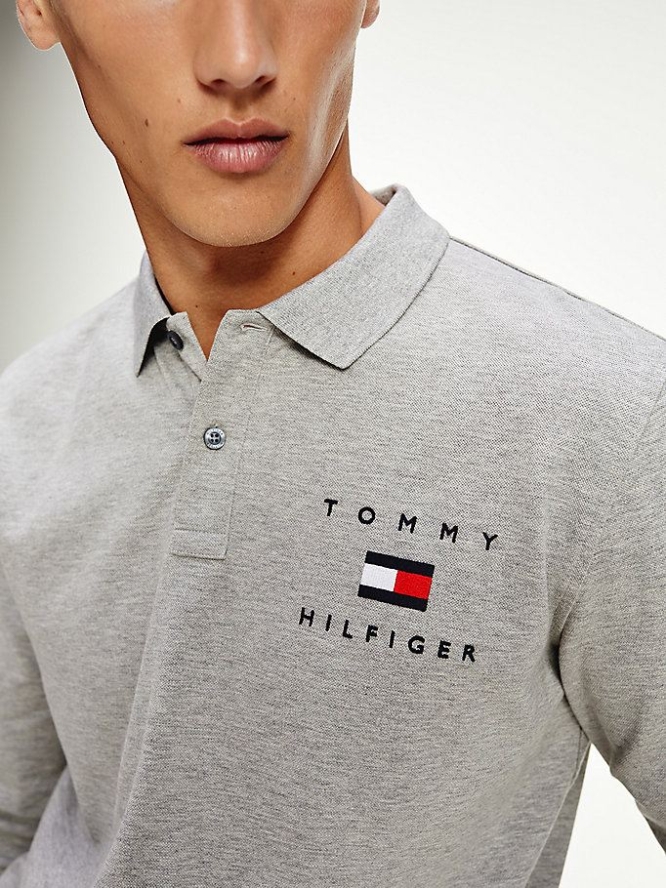 Tommy Hilfiger Flag Logo Long Sleeve Hilfiger Polo Shirts Herren Grau | AT026IJUW