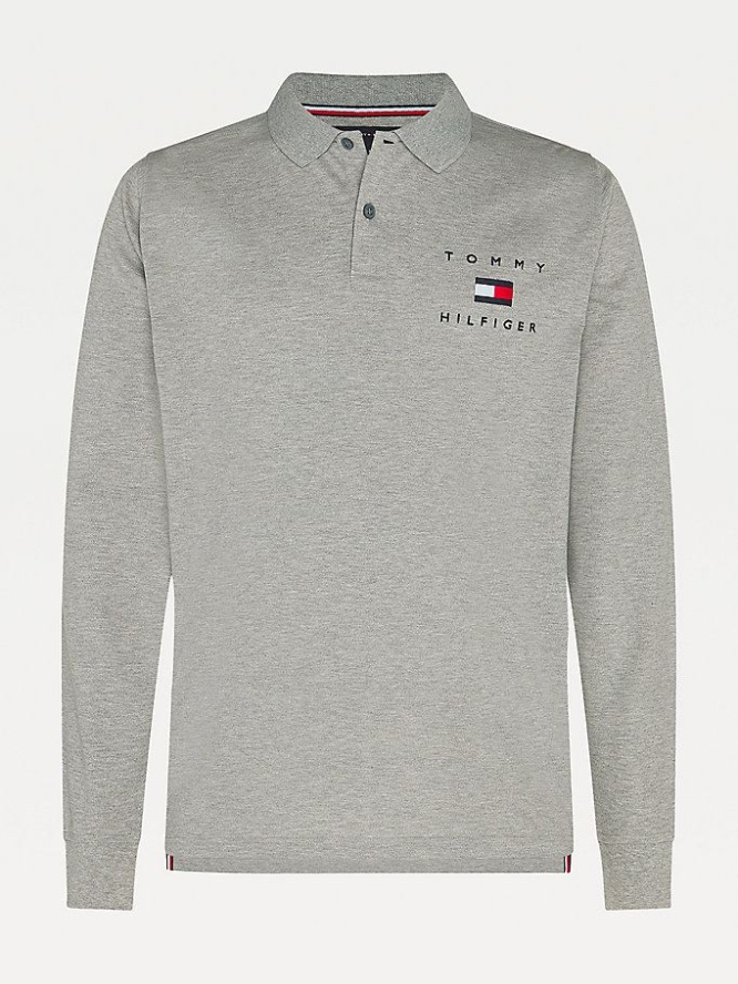 Tommy Hilfiger Flag Logo Long Sleeve Hilfiger Polo Shirts Herren Grau | AT026IJUW