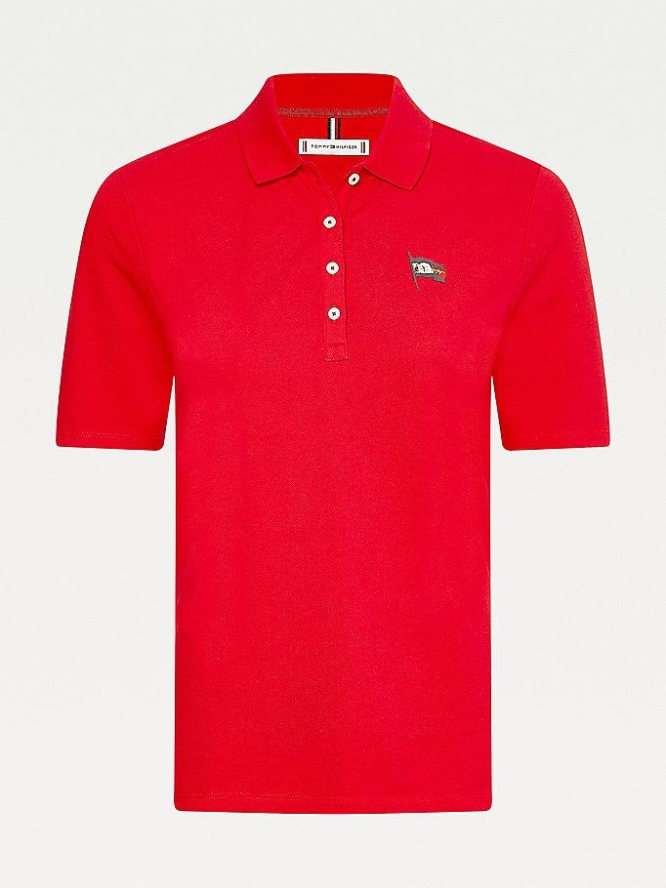 Tommy Hilfiger Flag Regular Fit Polo Shirts Damen Rot | AT518BRPM