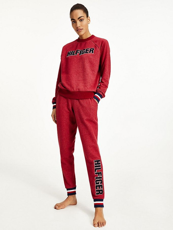 Tommy Hilfiger Fleece Appliqué Logo Pyjama Nachtwäsche Damen Rosa Rot | AT814RGKM