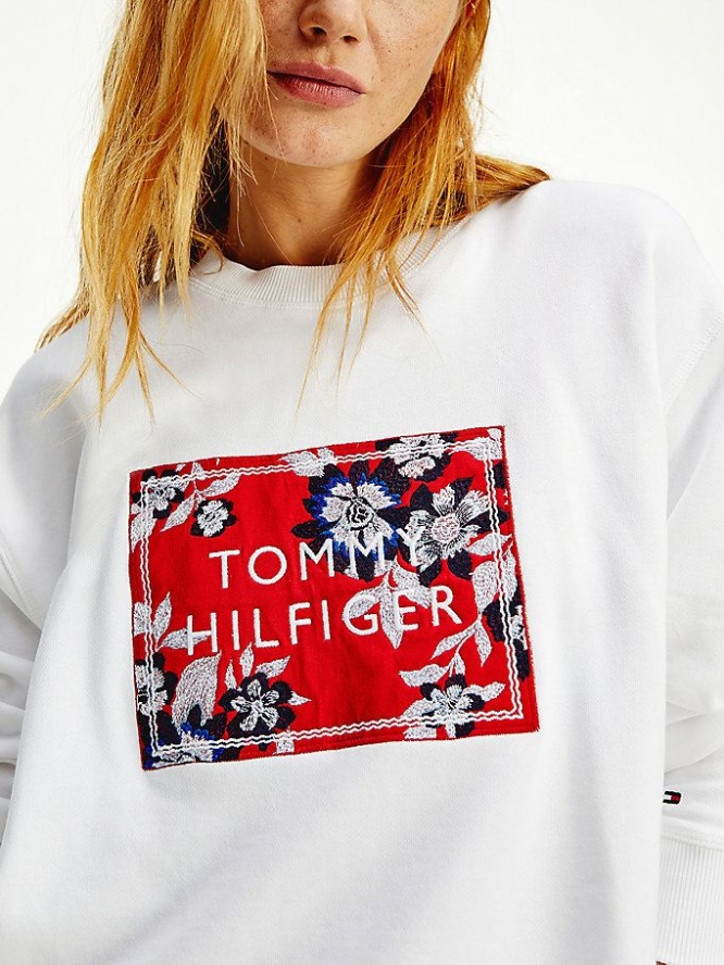 Tommy Hilfiger Floral Logo Relaxed Fit Sweatshirts Damen Weiß | AT681OSBP