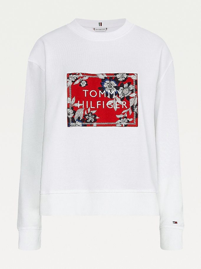 Tommy Hilfiger Floral Logo Relaxed Fit Sweatshirts Damen Weiß | AT681OSBP