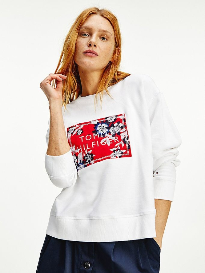 Tommy Hilfiger Floral Logo Relaxed Fit Sweatshirts Damen Weiß | AT681OSBP