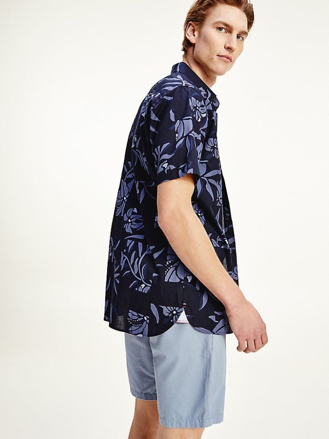 Tommy Hilfiger Floral Print Kurzes Sleeve Hemd Herren Blau Indigo Mehrfarbig | AT250FIQT