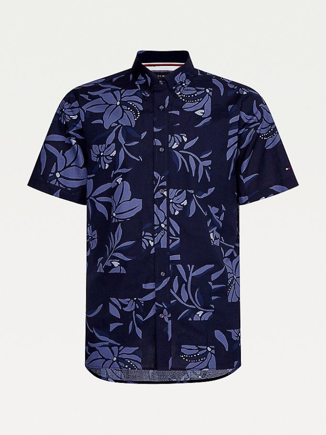 Tommy Hilfiger Floral Print Kurzes Sleeve Hemd Herren Blau Indigo Mehrfarbig | AT250FIQT