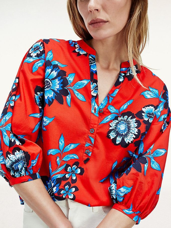 Tommy Hilfiger Floral Print Relaxed Fit Bluse Damen Rot | AT019IEZO