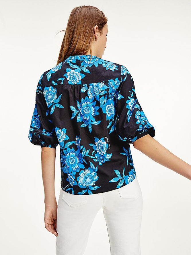 Tommy Hilfiger Floral Print Relaxed Fit Bluse Damen Blau | AT534VJMW