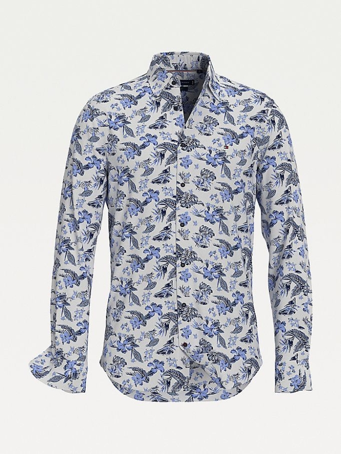 Tommy Hilfiger Floral Print Slim Fit Hemd Herren Weiß Blau | AT517JPTF