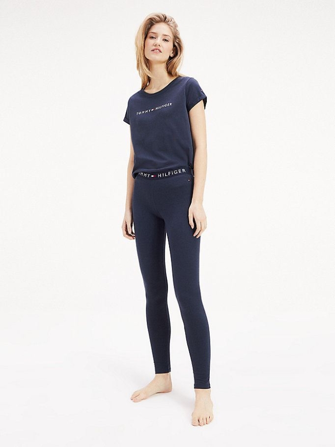 Tommy Hilfiger Full Length Logo Nachtwäsche Damen Navy | AT189KZHY