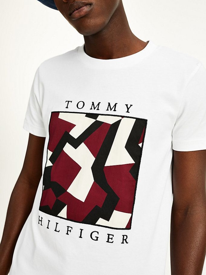 Tommy Hilfiger Geo Print Logo Organic Baumwoll T-shirts Herren Weiß | AT598ZFLC