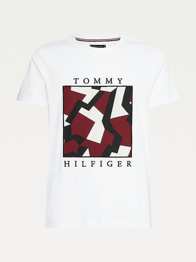 Tommy Hilfiger Geo Print Logo Organic Baumwoll T-shirts Herren Weiß | AT598ZFLC