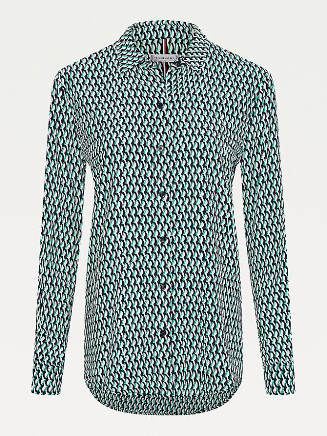 Tommy Hilfiger Geometric Print Viscose Bluse Damen Grün | AT148FDPQ