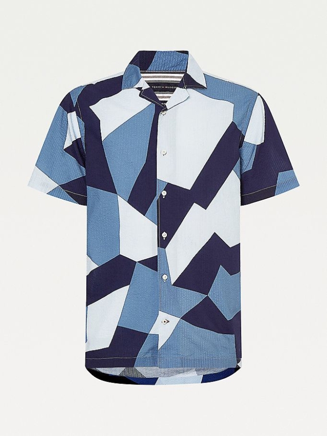 Tommy Hilfiger Geometric Regular Fit Kurzes Sleeve Hemd Herren Blau Mehrfarbig | AT421KRFS