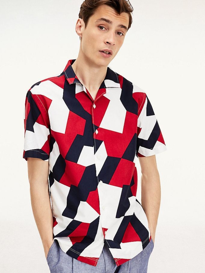 Tommy Hilfiger Geometric Regular Fit Kurzes Sleeve Hemd Herren Mehrfarbig | AT675MCIP