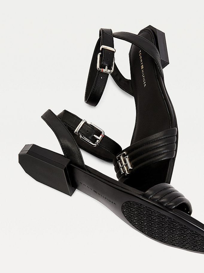 Tommy Hilfiger Gepolstert Leder Flache Sandalen Damen Schwarz | AT102NOCH