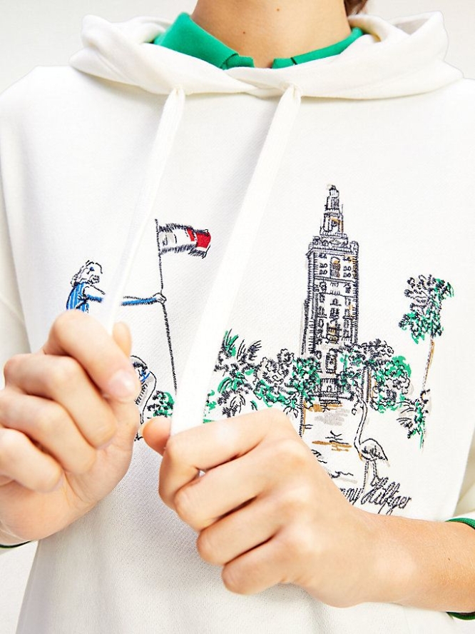 Tommy Hilfiger Golf Embroidery Oversized Hoodie Damen Weiß | AT872YSFQ