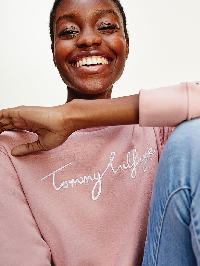 Tommy Hilfiger Graphic Crew Neck Sweatshirts Damen Rosa | AT175YSGZ