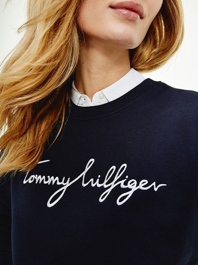 Tommy Hilfiger Graphic Crew Neck Sweatshirts Damen Dunkelblau | AT315SZBK