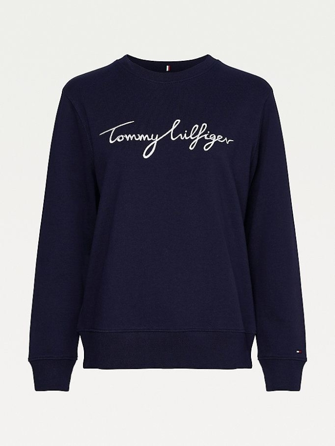 Tommy Hilfiger Graphic Crew Neck Sweatshirts Damen Dunkelblau | AT315SZBK