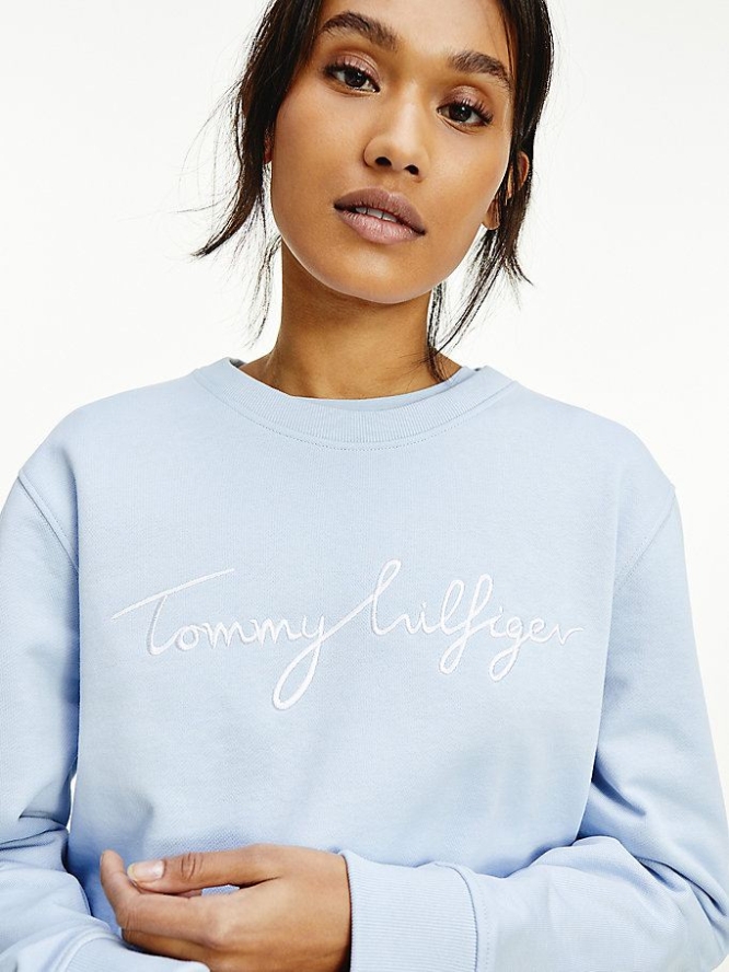 Tommy Hilfiger Graphic Crew Neck Sweatshirts Damen Blau | AT417OLUC