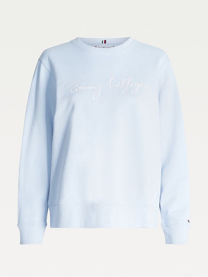 Tommy Hilfiger Graphic Crew Neck Sweatshirts Damen Blau | AT417OLUC