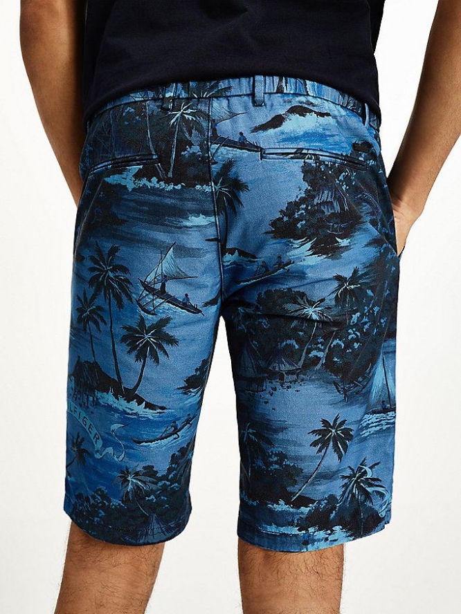 Tommy Hilfiger Hawaiian Print Baumwoll Kurze Hose Herren Dunkelblau | AT280IASY