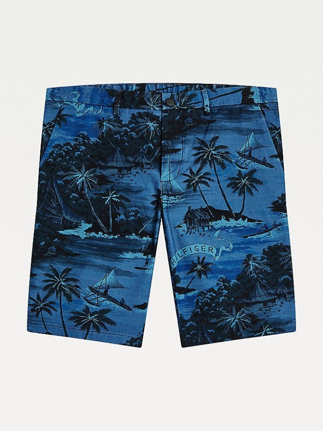 Tommy Hilfiger Hawaiian Print Baumwoll Kurze Hose Herren Dunkelblau | AT280IASY