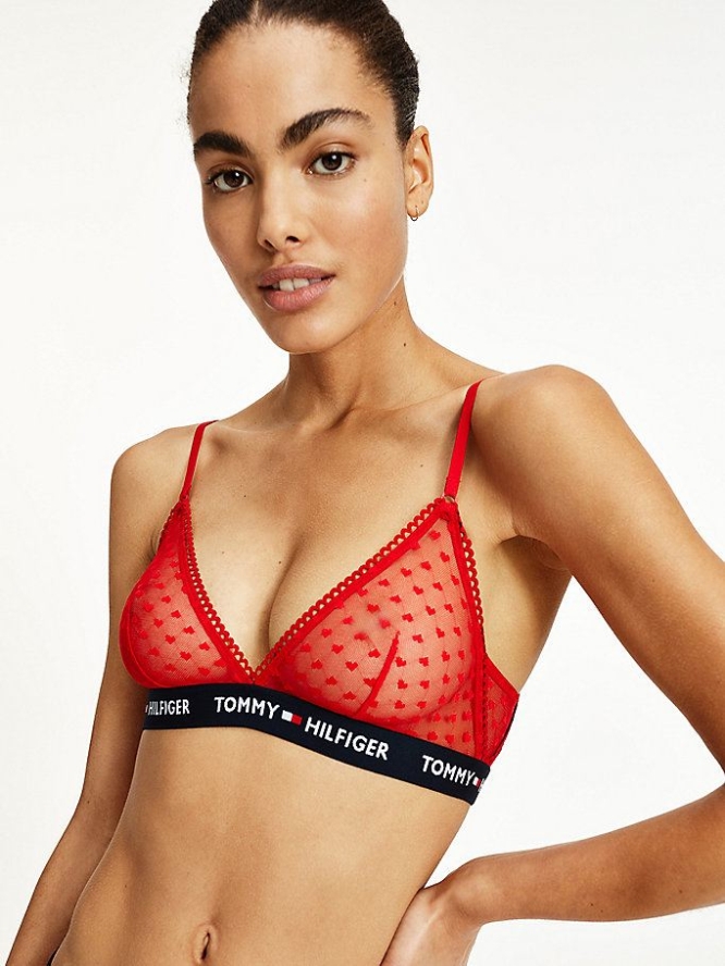 Tommy Hilfiger Heart Pattern Mesh Bralette Unterwäsche Damen Rot | AT385YCFX