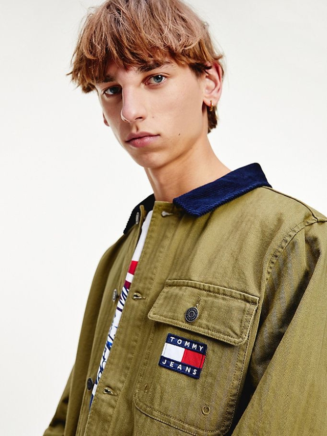 Tommy Hilfiger Herringbone Mit Kapuze Worker Jacke Herren Olivgrün | AT091NVRK