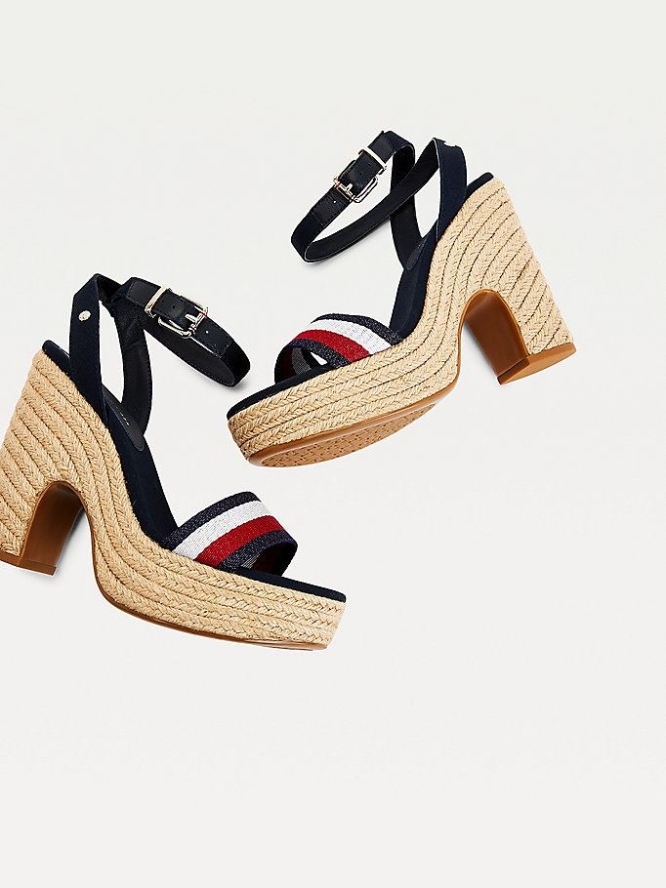 Tommy Hilfiger High Heel Espadrilles Sandalen Absatz Damen Dunkelblau | AT972FHBA