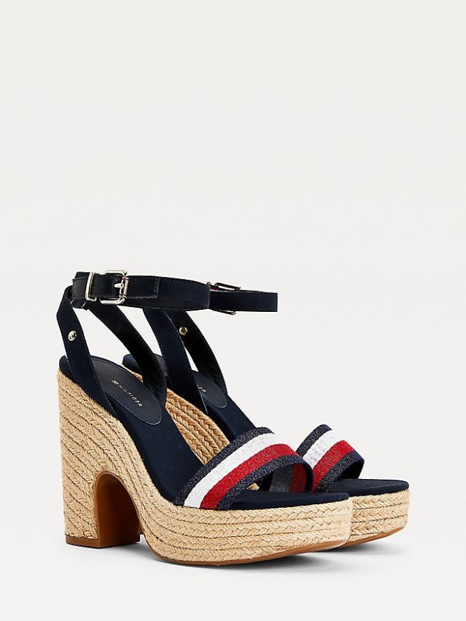 Tommy Hilfiger High Heel Espadrilles Sandalen Absatz Damen Dunkelblau | AT972FHBA