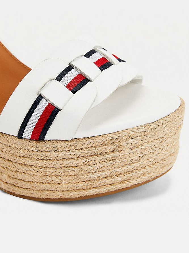 Tommy Hilfiger High Heel Leder Espadrilles Sandalen Absatz Damen Weiß | AT536ZORC